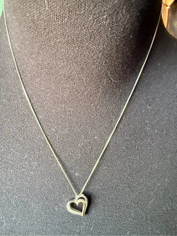 Vintage Designer JWBR Diamond Heart 10K Gold Sterling Silver Chain Necklace - Image 2