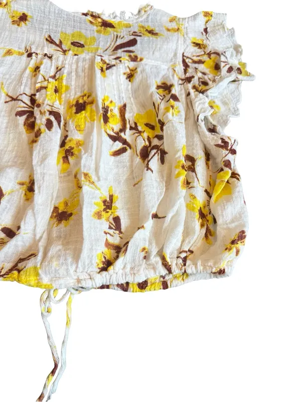 Free People One Naya Floral Crop Top Shirt Blouse Gauze Stretch Size Large - Image 14
