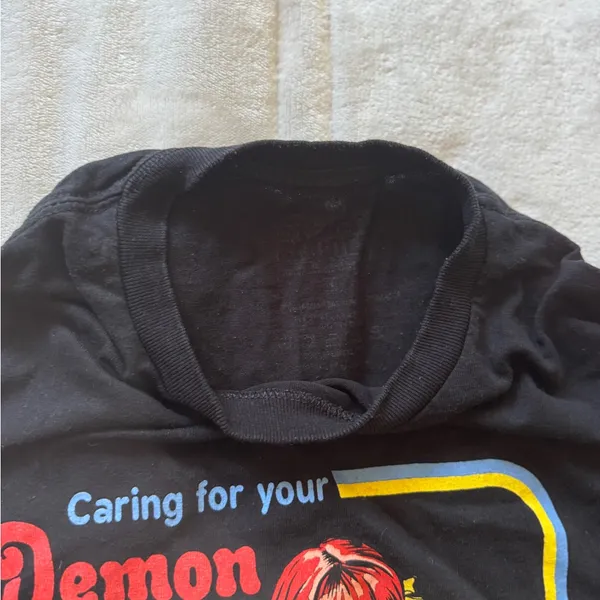 Steven Rhodes Caring for Your Demon Cat Graphic Tee - M Black with Red & Yellow Print - Image 2