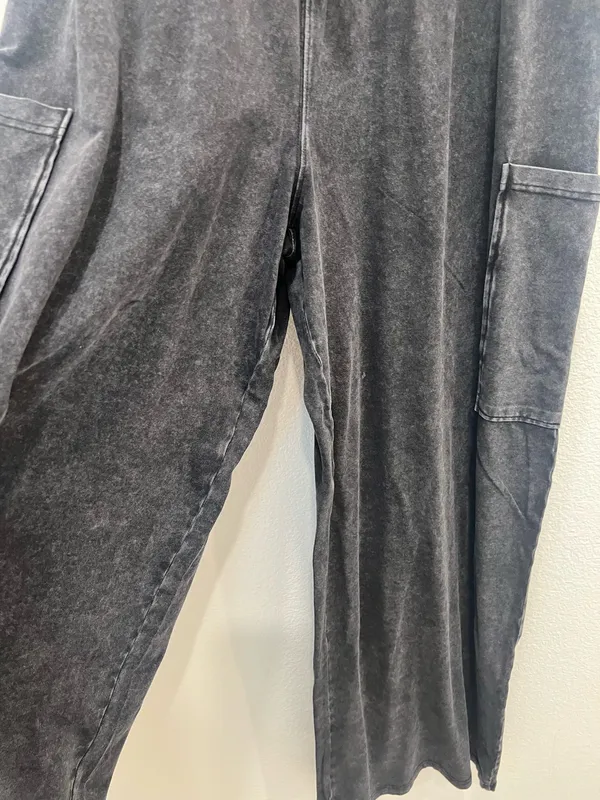Strapless Black Acid Wash Wide-Leg Jumpsuit with Pockets by Double Zero Size M - Image 2