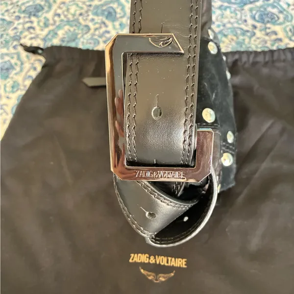 Zadig & Voltaire Black Leather Le Cecilia Patchwork Silver Studded Shoulder Bag - Image 11
