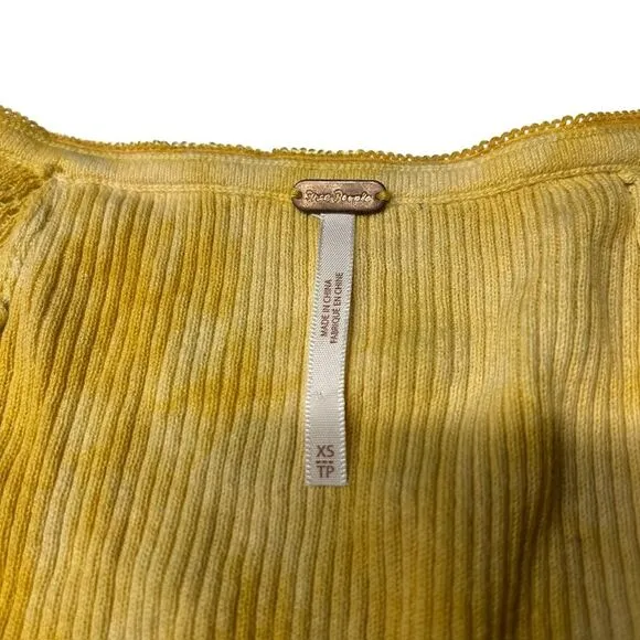 Y2K Free People XS Button Hanley Top‎ 3/4 Sleeve Gold Yellow Pointelle Coquette - Image 5