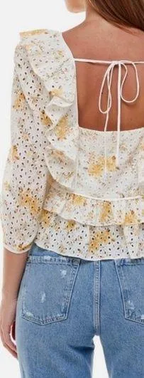 NWOT WAYF Asher Eyelet Embroidered Peplum Crop Top In Ivory Floral Size Medium - Image 2