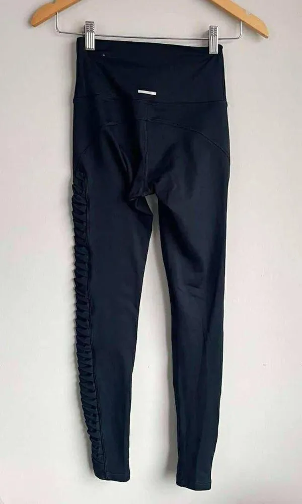 Aerie Black Fleece Lined High Rise Ruffle Pleat Side Leggings Size Small - Image 3
