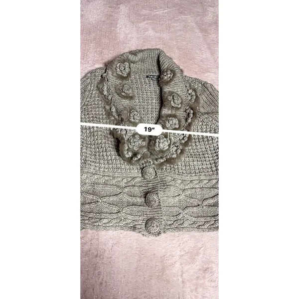 ROZ‎ & ALI Faux Fur Trimmed Cardigan Sweater Jacket Sz L Large I0216 - Image 6