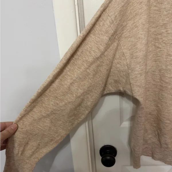 JENNI KAYNE‎ oversized crewneck sweater tan oatmeal small cashmere wool blend - Image 4