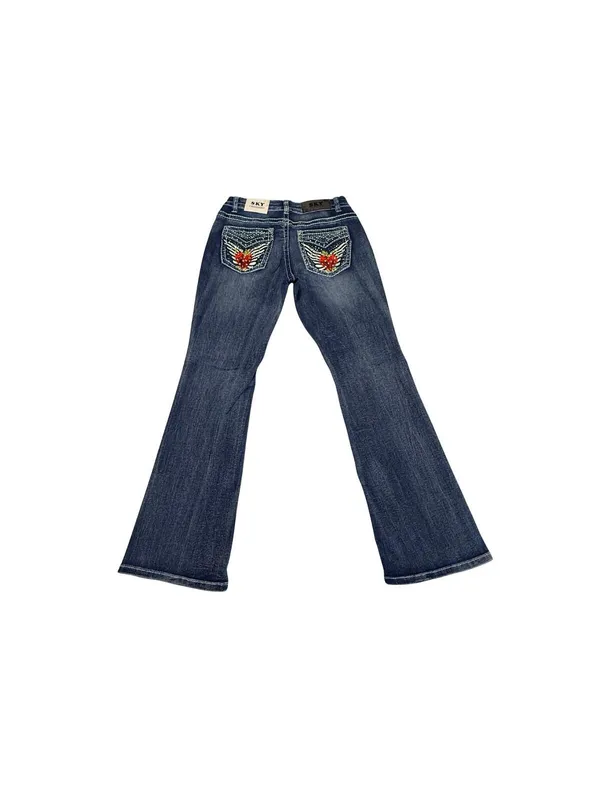 SKY Low Rise Bootcut Jeans Womens Size 9/29 Rhinestone Heart Wings NWT Denim - Image 4