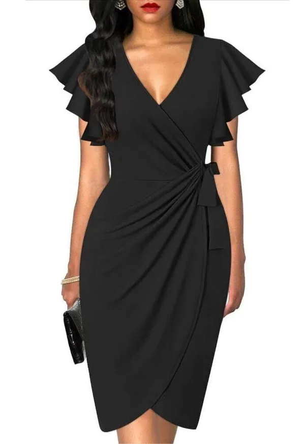 NEW Deep V Neck Sleeve Sheath Formal Slit Pencil Dress XL - Image 2