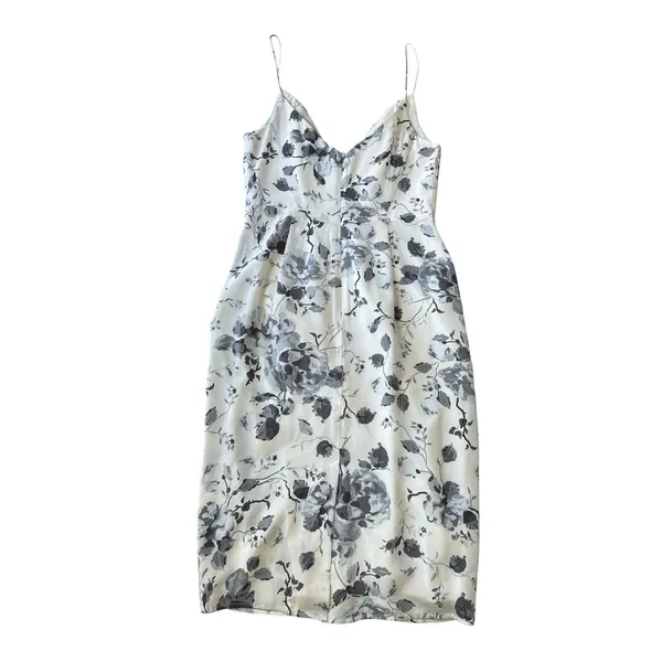Zimmermann Silk Midi‎ Sheath Dress 2 (US 8-10) White Blue Floral Pleated Front - Image 6