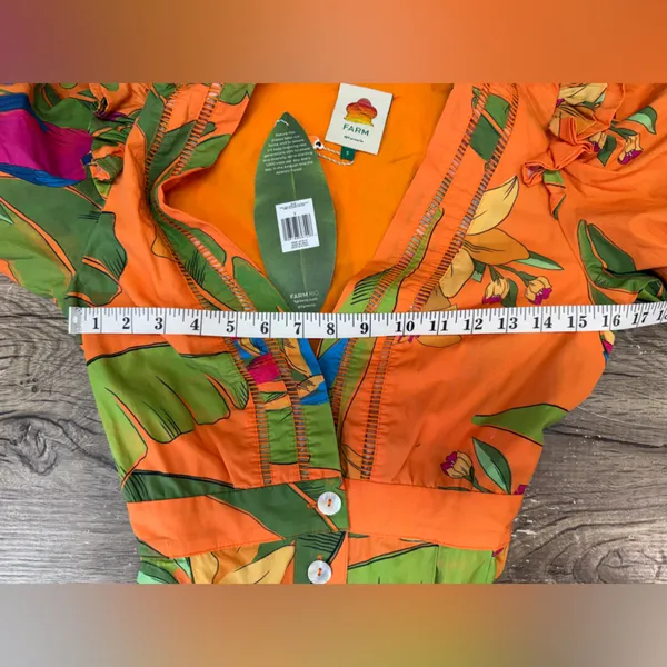FARM RIO Orange Fresh Macaws Print Belted Romper Size‎ small - Image 5