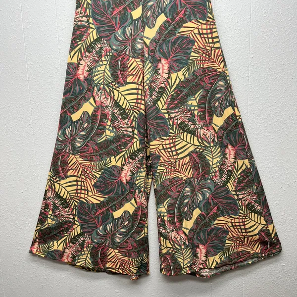 Pull On Wide Leg Cropped Floral Pants Womens Small Beachy Boho Tropical - Image 4