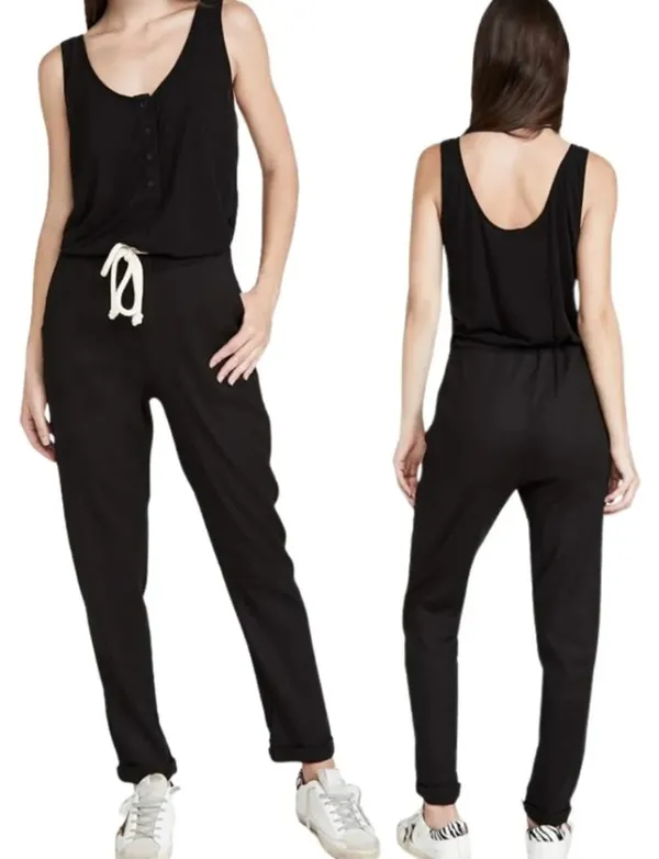 Monrow Revolve Black Henley Loungewear Athleisure Jumpsuit NWT Size XS - Image 2