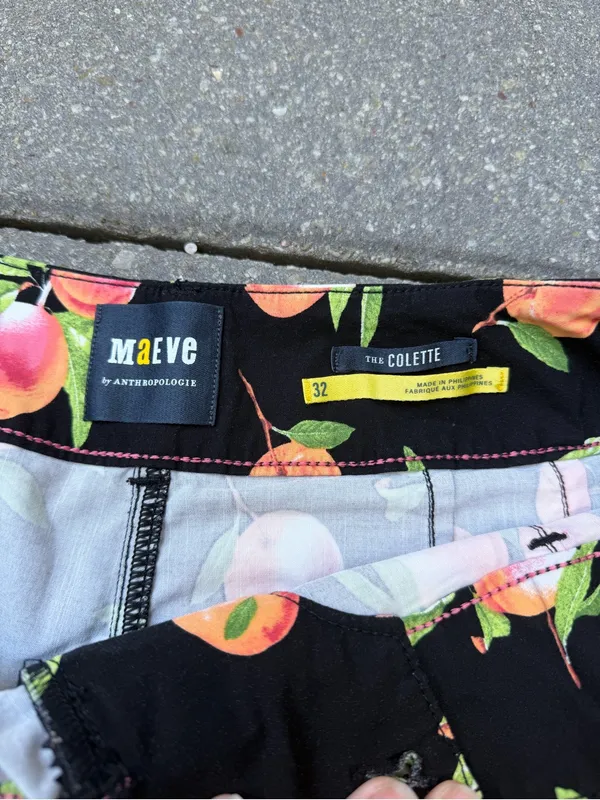 Anthropologie Maeve Colette Peach Print Wide Leg Pants Black 32 - Image 3