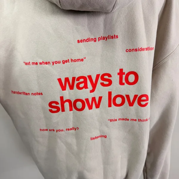 Comfrt Ways to Show Love Hoodie Sand Beige Overesized Size Small - Image 5