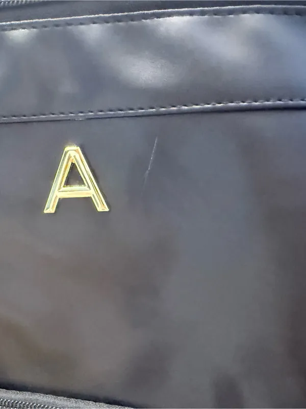 Black Nylon Travel Makeup Cosmetic Toiletry Bag Gold Initial A Wristlet 12.5” - Image 3