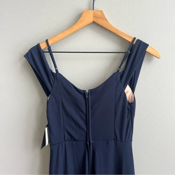 CITY STUDIO NWT Juniors Navy Plunge Off Shoulder Sleeve Size 3 Formal Dress Gown - Image 12
