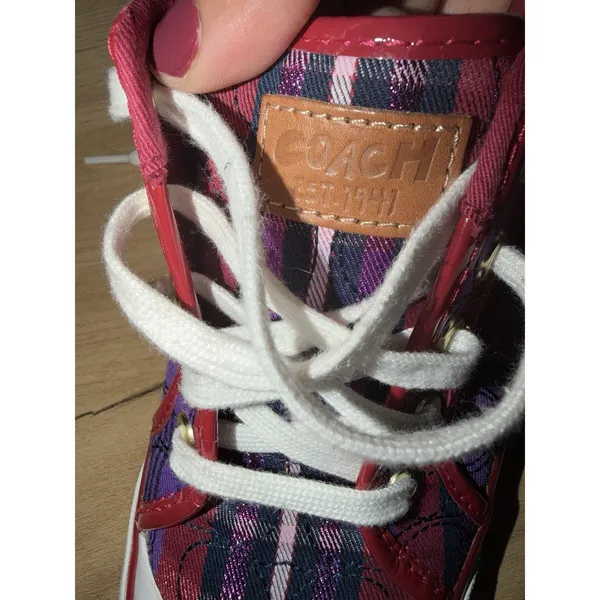 Coach Women's Barrett Plaid Patent Leather Sneakers Y2K Purple Pink Size 7.5 J - Image 6