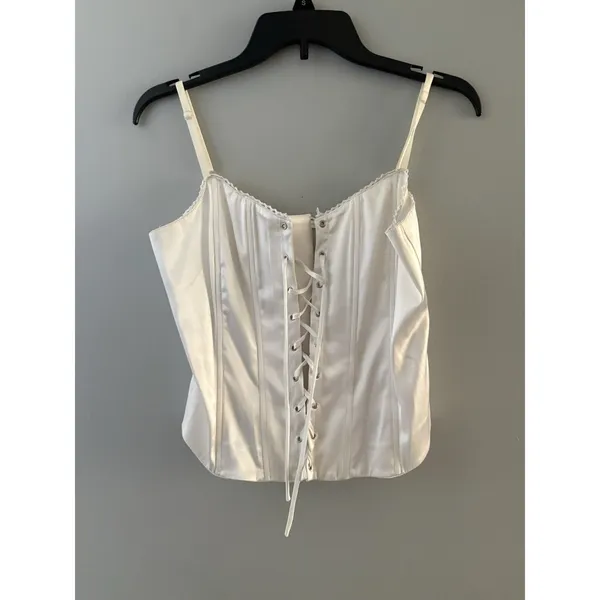 Lace Up Corset Top Size 10 White Spaghetti Straps Renaissance Regency Victorian - Image 9
