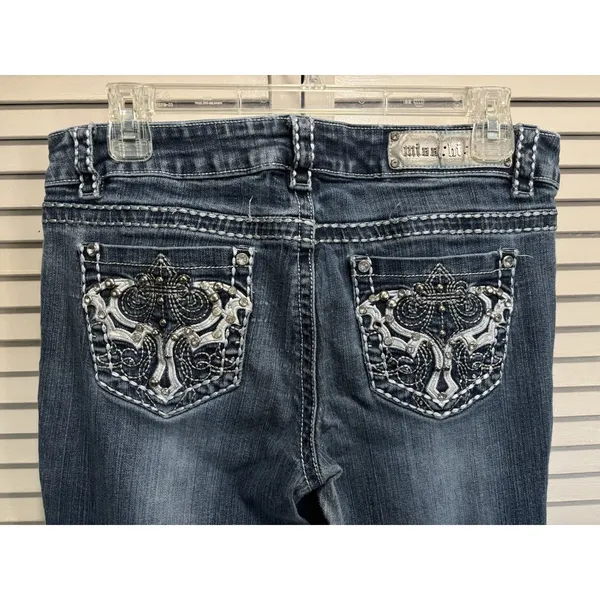 Y2K Miss Chic Low Rise Bootcut Jeans‎ Sz 9 Thick Stitch Rhinestone Embroidered - Image 4