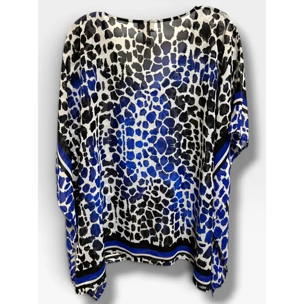 Chico's Travelers Blue Black Animal Print Sheer Kaftan Poncho Top Size 0 S - Image 4