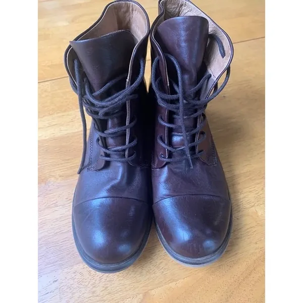 Creator Ankle Leather‎ Booties Boho Chic Brown Lace Up Boots Shoes, Size 38 - Image 5