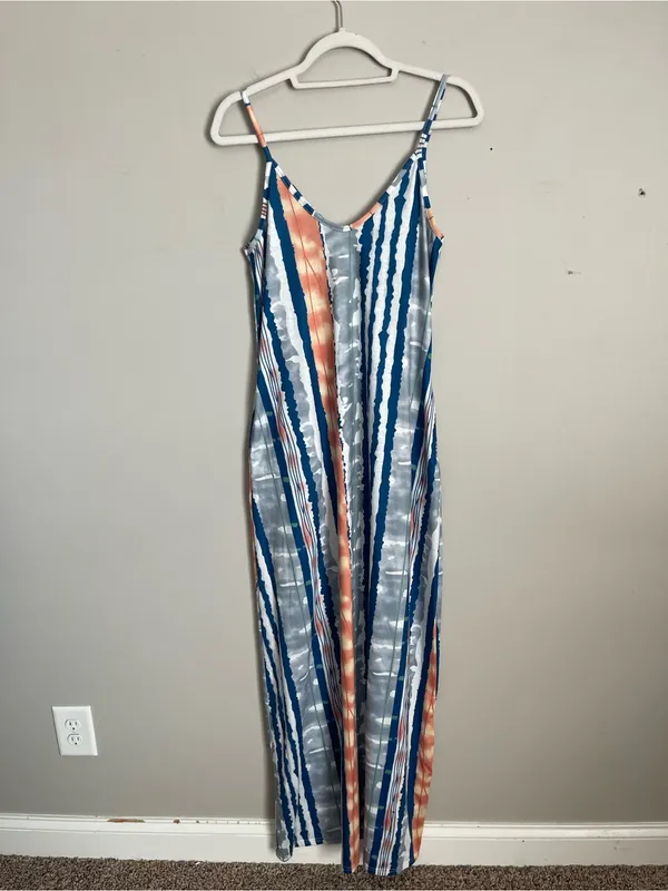 Blue Striped Spaghetti Strap Maxi Dress Sz M Size M - Image 7