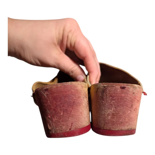 Vtg 1970s Holie Red Leather Hand Painted Wooden Sole Swedish Clogs Sz 36 5.5 - Image 3