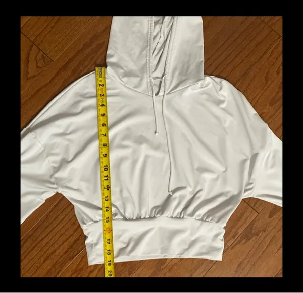 Shein white longsleeves Hoodie top with bag -Size Medium. Excellent condition, gently warn. Measurements approximately 18” from armpit to armpit x 19” long. Non-smoking home. priced to sell at as is condition. Don’t like my price, make reasonable offer! And thank you for checking my closet. - Image 8