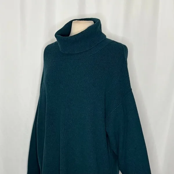 FREE PEOPLE Softly Structured Solid Teal Sweater Turtleneck Tunic Knit Medium - Image 7