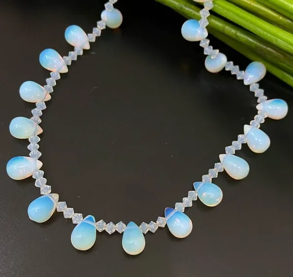 Opalite Teardrop Top Drilled Beaded 18” Necklace W/ Sterling Silver Clasp 32g. - Image 5