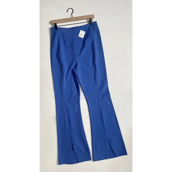 NWT! FREE PEOPLE Real Deal Split Flare Pants Blue High Rise Waist Stretch Medium - Image 2