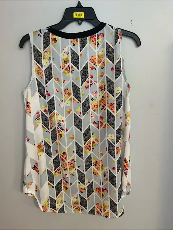 CAbi Floral Chevron Print Sleeveless‎ Tank - White, Black, Yellow, Pink - Image 3