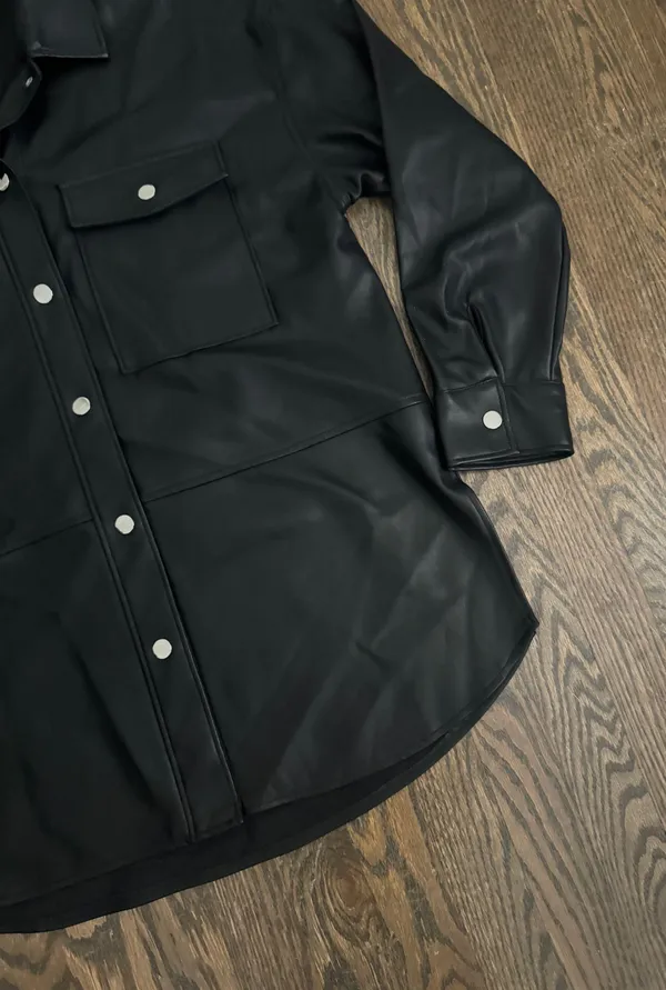 pleather faux leather oversized jacket shacket shirt Size Small - Image 4