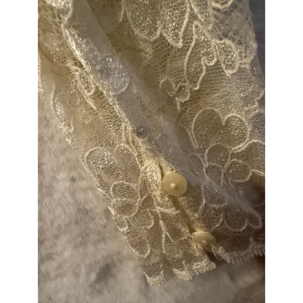 Vintage Ivory Floral Lace Mini Dress Oversized Sailor Collar Long Sleeve Cream - Image 7