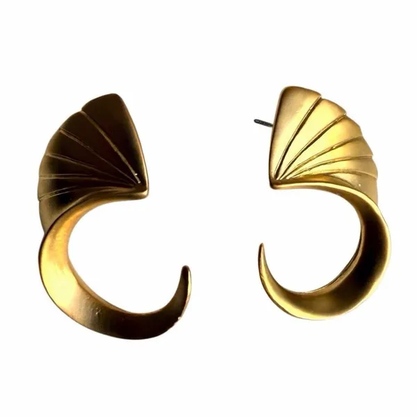 Victoria E. Gold Tone Fan Swirl Statement Earrings - Image 3