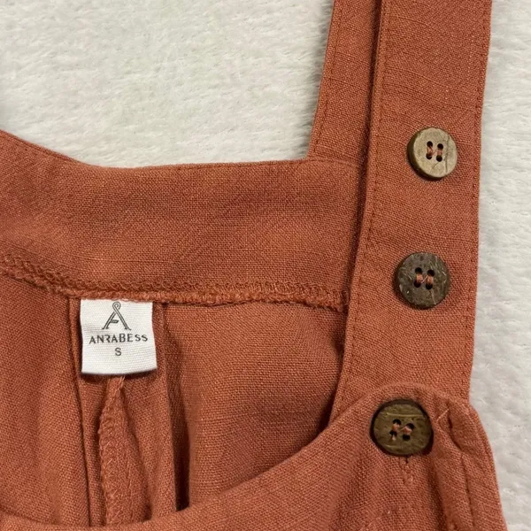 Anrabess S Linen Wide Leg Jumpsuit Rust Orange Boho Summer Overalls Vacationwear - Image 7