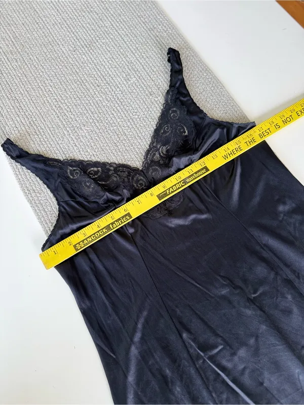 Vintage Bali Black Lace Trim Satin Chemise Slip Dress Size 34 - Image 5