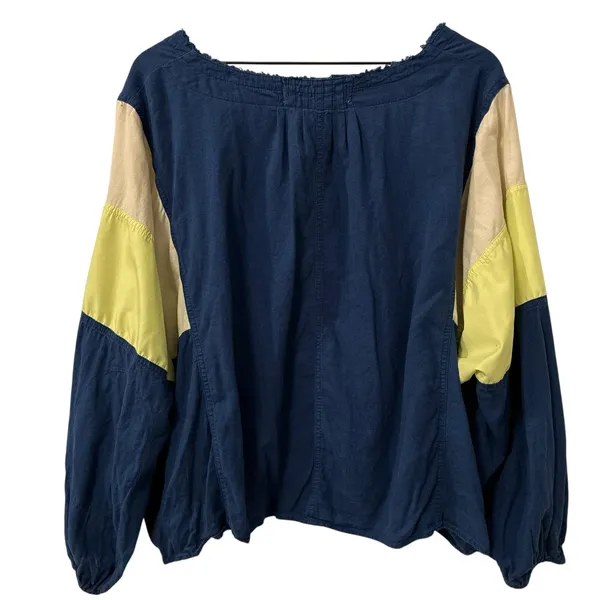Free People We The Free Top Beating Hearts Colorblock Linen Blend Blue Sz Small - Image 5