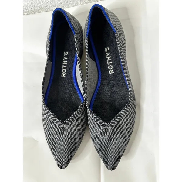 Rothy's the Point Ballet Flats in Black and White with Blue Trim - Image 4