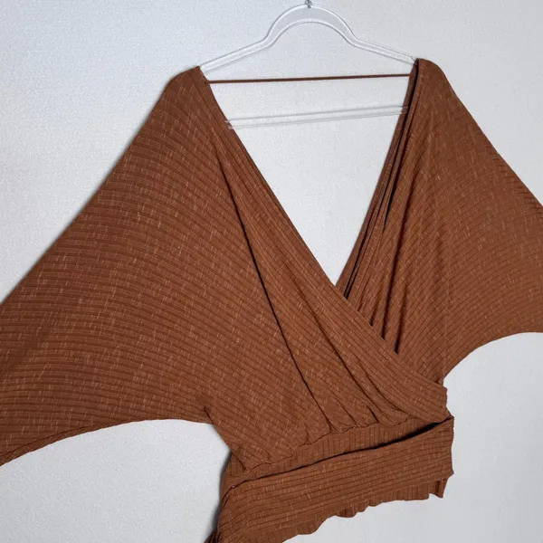 Free People East Coast Wrap Top Moroccan Spice Ribbed Knit Tie Waist NWT L - Image 11