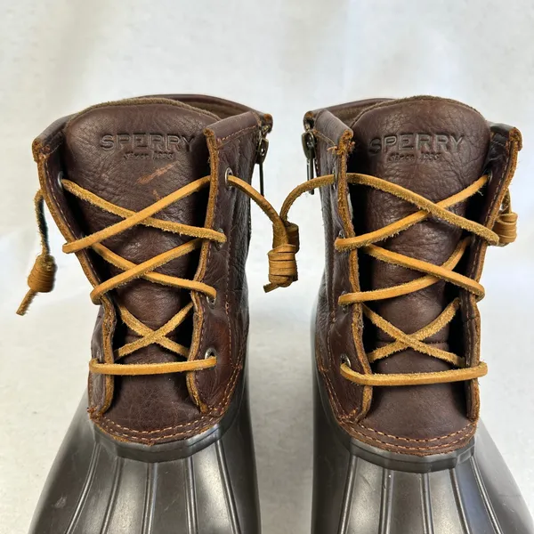 Sperry Women's 7.5 Duck‎ Boots Brown Leather Rubber Waterproof Winter Rain Boots - Image 3