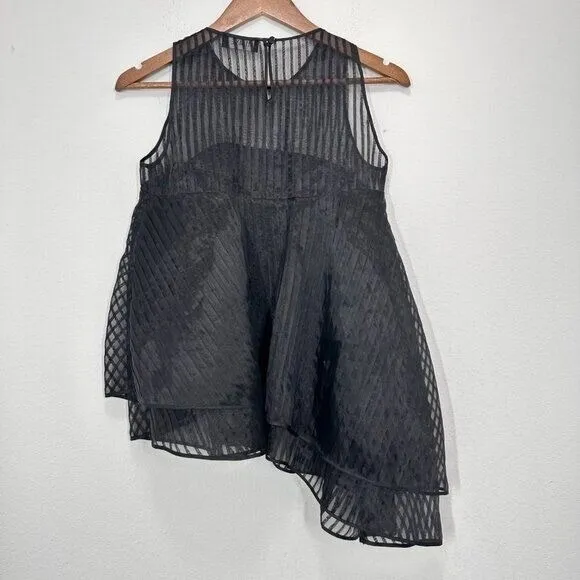 ILMNE Black Silk Asymmetrical Stunning Formal Sleeveless Top‎ Striped Women's XS - Image 6