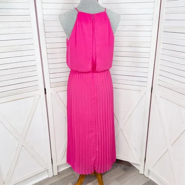 Sam Edelman‎ Pleated Skirt Fit Flare Sleeveless Midi Dress Sundress Pink Small - Image 5