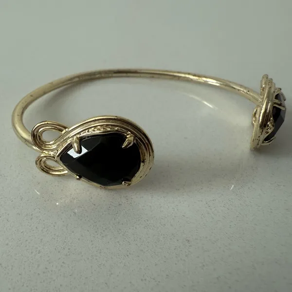 Kendra Scott Andy Bracelet Black Stones and Gold Adjustable Pinch Cuff - Image 3