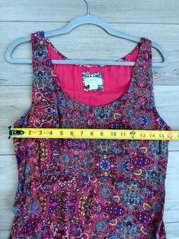 Anthropologie Maeve Violette Sleeveless Asymmetrical Hem Paisley Pink Red Dress - Image 8
