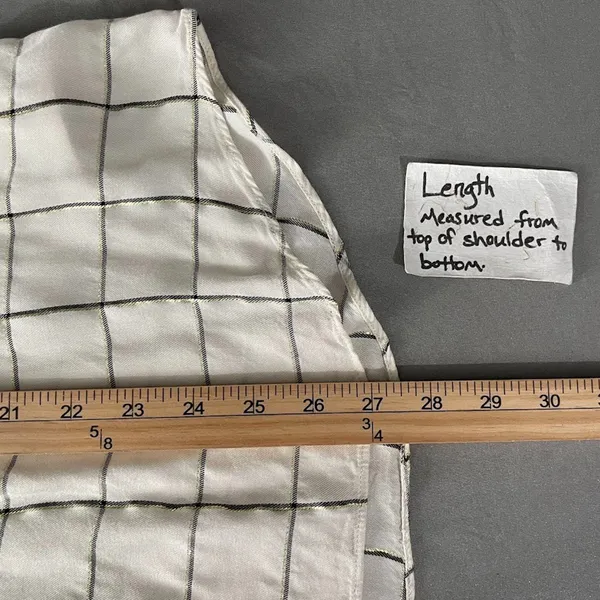 Michael Kors Shirt Size XL Ivory Windowpane Plaid White Metallic Gold Popover - Image 10