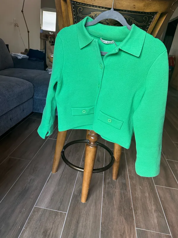 Alice + Olivia Ila Green Collared Knit Jacket Medium - Image 4