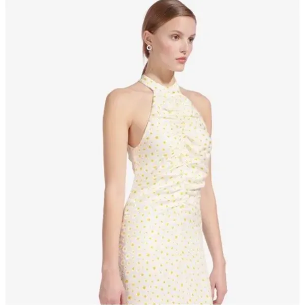 NWOT STAUD Coastal Daisy Ruched Halter Maxi Dress in Yellow - Image 5
