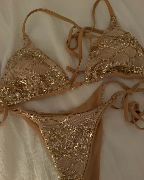SheIn Gold Sparkle Swimsuit - Image 2