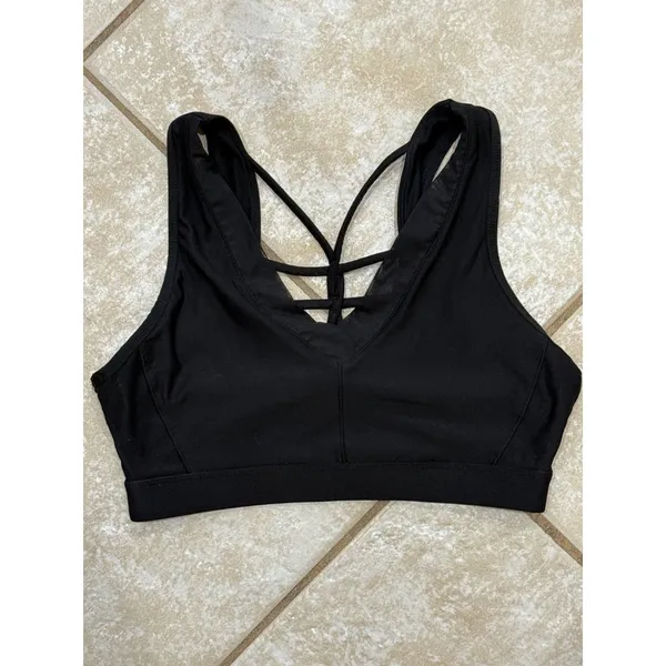 Avia Sports Bra Women Medium (8-10) Activewear Criss Cross Back Peephole Black M - Image 7